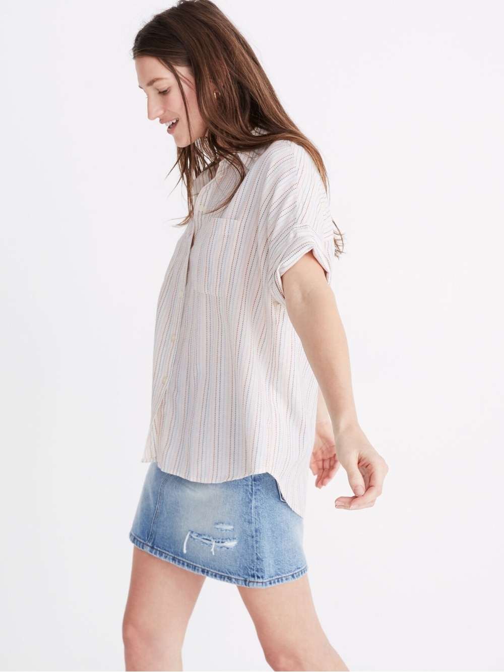 Madewell Courier Shirt in Stitched Rainbow Stripe